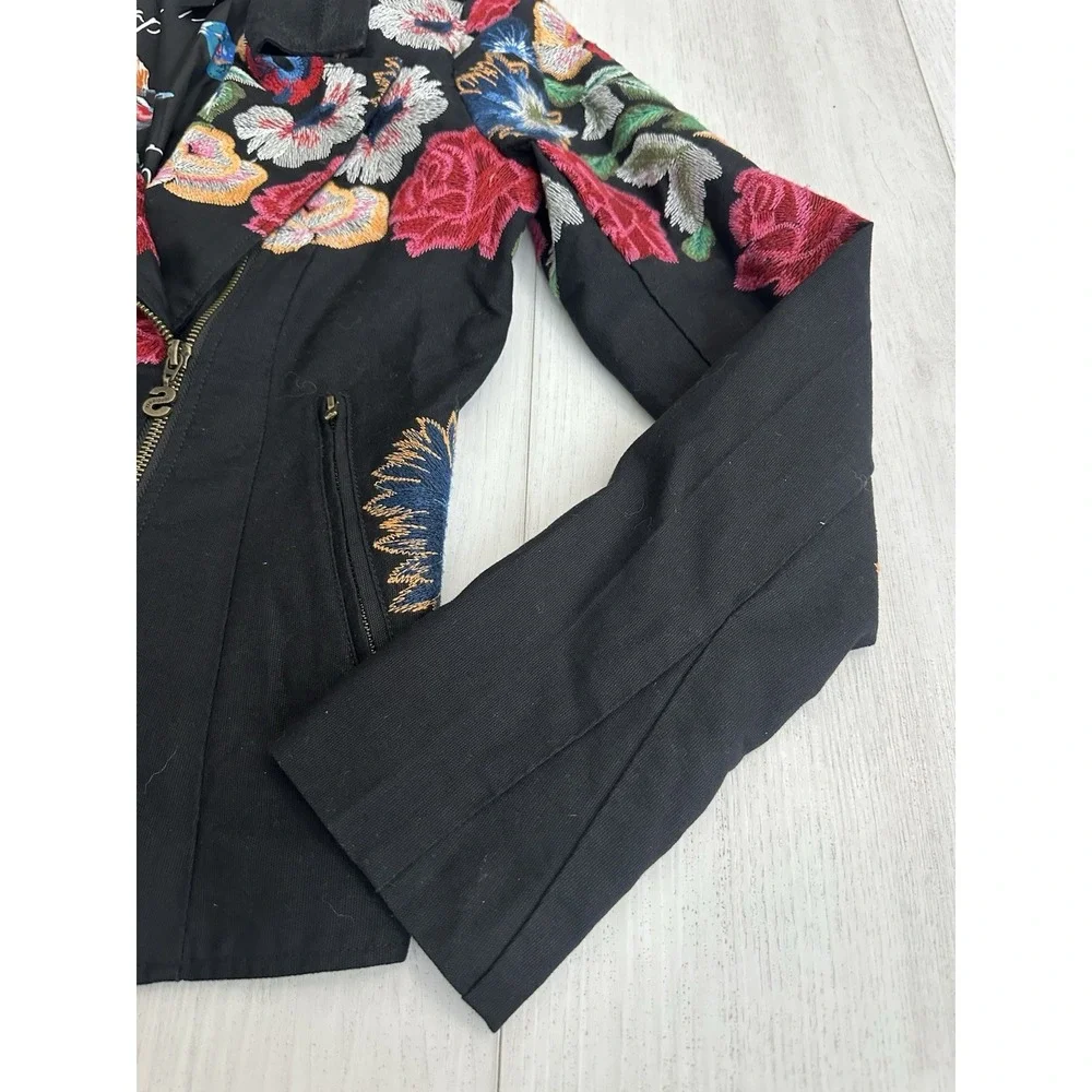 DESIGUAL‎ Women's Embroidered Fiorella Biker Jacket Sz 38 EU 4 US Floral